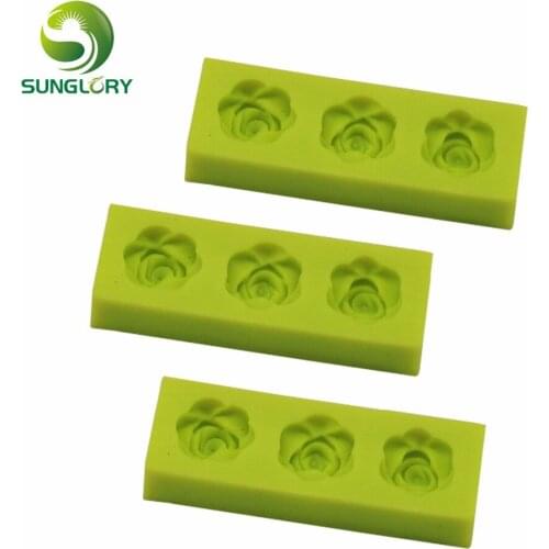 3PCS/SET 3D Fondant Silicone Mold Rose Flower Shaped Moldes De Silicona For Paste Americana Cake Decorating Tools Color Green
