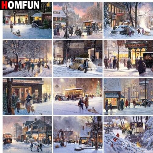 HOMFUN Diamond Painting Full Square/Round Diamond "Winter landscape" Pattern Embroidery Cross Stitch 5D Rhinestone Painting