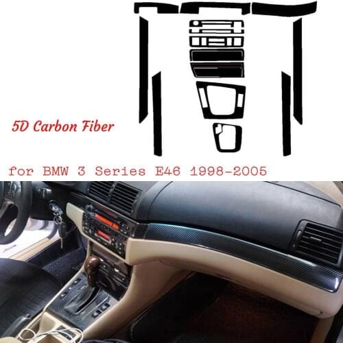 1Set LHD For BMW 3 Series E46 1998-2005 5D Glossy Interior Carbon Fiber Pattern Car Dashboard Sticker Wrap Trim Dash Kit