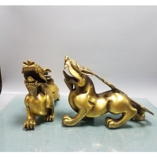 Home Decor 10" Chinese Seikos Bronze Bat Pixiu Statue A pair Lion head crawling bat Implication Town House Ward off evil spirits