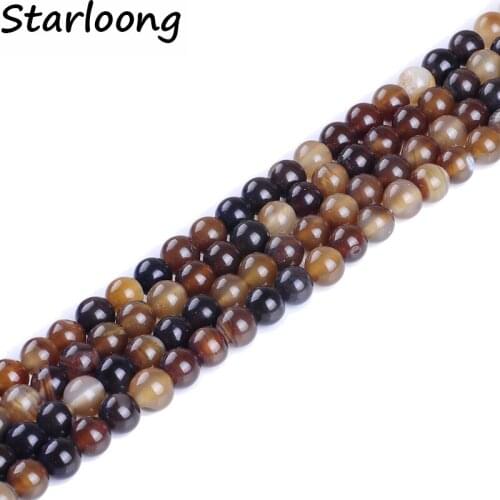 Natural Coffee Stripe Onyx Agata Stone Beads Round Loose Ball Beads 15" Strand 4 6 8 10 12 14MM for DIY Jewelry Making bracelet