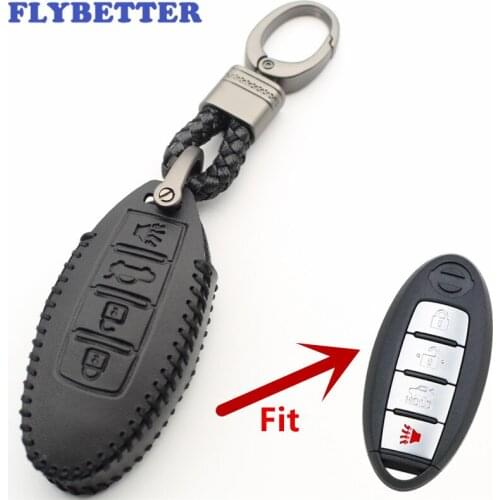 FLYBETTER Genuine Leather 4Button Keyless Entry Smart Key Case Cover For Nissan Teana/Altima/Maxima/Sunny/X-trail L03