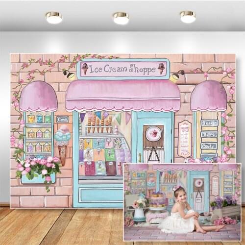 Candy Bar Photography Backdrops Sweet Shoppe Birthday Theme Party Banner Decoration Ice Cream Shop Background for Photo Studio