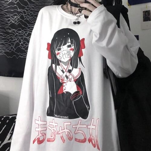 Harajuku Hip Hop Kawaii Girl Anime Print T-Shirt Cotton All-Match Creative Retro Brief Clothes Minimalist Man Trend Streetwear