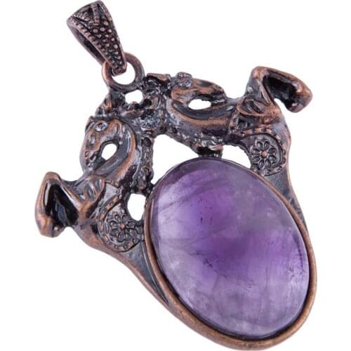 FYJS Unique Copper Geometric Shape Amethysts Stone Pendant Opalite Opal Vintage Style Jewelry