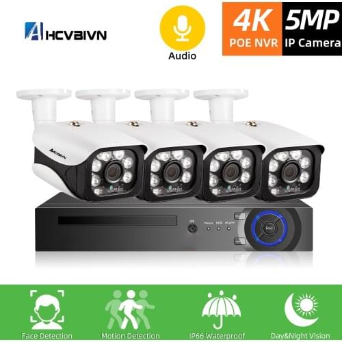 4CH 8MP POE NVR Kit HD Face Detection CCTV Camera System 5MP Audio IP Camera POE Home Security Video Surveillance Set XMEYE P2P