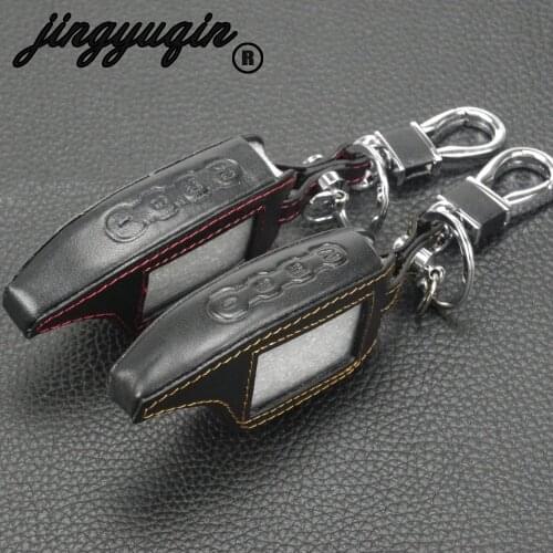 Jingyuqin 4 Buttons Leather Car Key Chain Case Cover For Scher-Khan Magicar 5 LCD Remote Only Scher khan Magicar M5