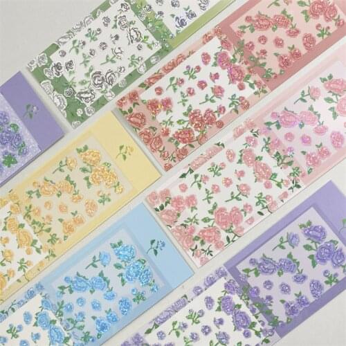Colorful Rose Flower Stickers Laser Mobile Phone Hand Account Happy Plan Korean Stationery DIY Junk Journal Decorative Sticker