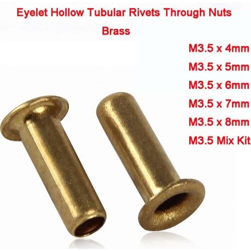 10Pcs/50Pcs Brass Eyelet Hollow Tubular Rivets Through Nuts Kit For Cloth Doll Card Paper DIY M3.5 Length 4-8mm
