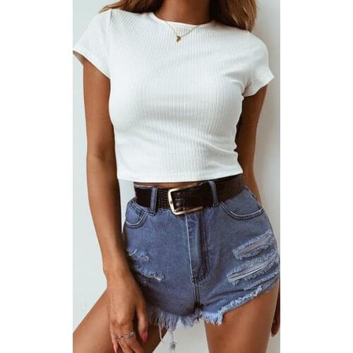 Summer New Fashion Commuters Womens Round Collar Short Sleeve White t Shirt