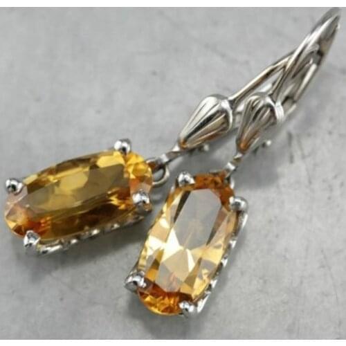 Fashion 925 Standard Sterling Silver Lemon Crystal Wedding Earrings Wedding Bride Princess Love Earrings