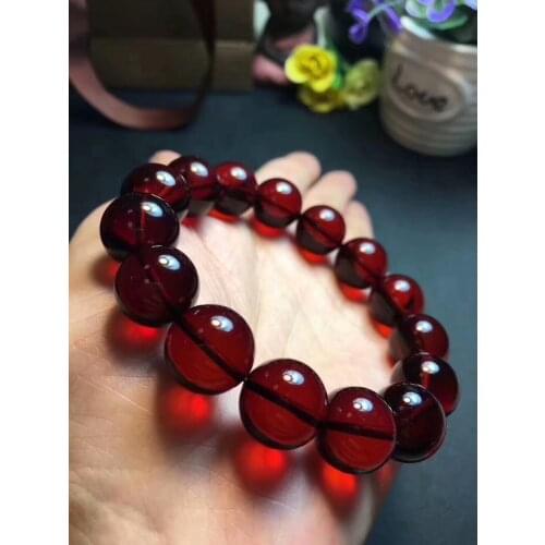 Genuine Natural Blood Red Amber Gemstone Round Beads 14mm Bracelets Healing Stone For Woman Man Gift Certificate AAAA