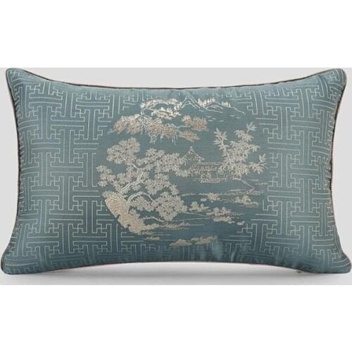 High-grade New Chinese Style Splicing Cushion Cover Plum Blossom Jacquard Waist Pillowcase Home Hotel Decoration Pillow Cover