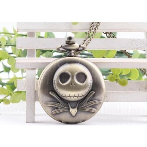 New Dropshipping The Nightmare Before Christmas 3D Jack Quartz Pocket Watch Analog Pendant Necklace Mens Womens Christmas Gifts