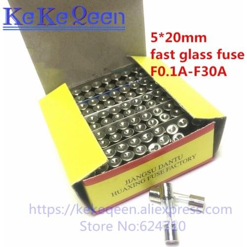 100pcs/box 5X20MM New and original 5*20mm Glass fuse 0.1A-30A Fast fuse 250V 5*20 F0.1A-F30A 250V High Quality Glass Fuse