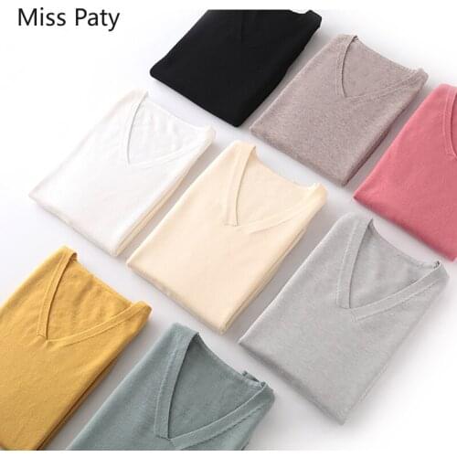 V Neck solid knitted thin pullover plus size elastic soft jumper sweater winter female knitted tops for women autumn hot sale