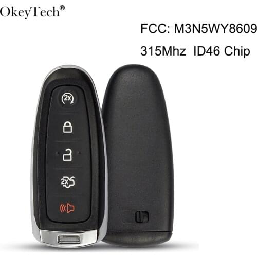 OkeyTech 315/433Mhz 5 Button Remote Car Key for Ford Explorer Edge Escape Flex Taurus Fob Smart Card with ID46 Chip Uncut Blade