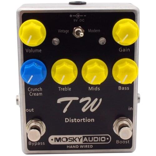 MOSKY TW Distortion Guitar Effect Pedal with Capacitors/Resistors/IC Three Band EQ Effects True Bypass Full Metal Shell
