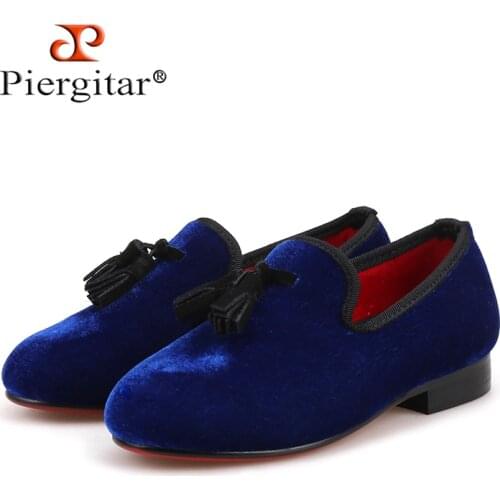 Piergitar 2018 new Parental Shoe design child velvet shoes with leather tassel comfortably cotton insole kid party loafers