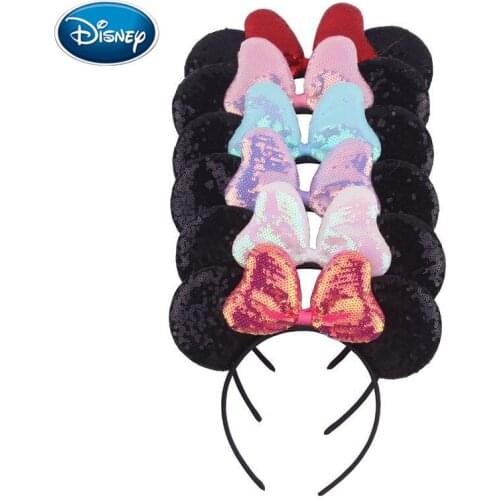 Disney Cute 5'' Sequins Bow Girls Chic Headband Glitter Mouse Ears Hairband Kids Shiny Headwear Trendy DIY Hair Accessories