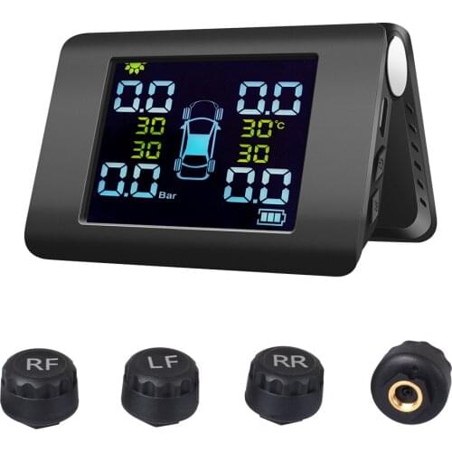 TPMS Solar Power Tyre Pressure Monitoring System with LCD Real-time Display Auto 4 Sensors Car Tire Pressure Alarm System