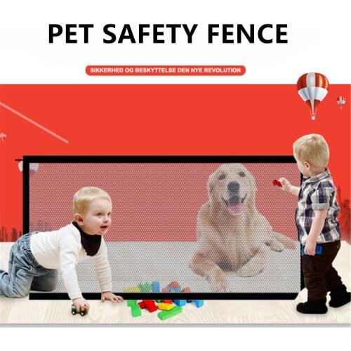 Foldable Pet Dog Gate Safety Baby Barrier Breathable Dogs Cat Isolation Net Punching Free Mesh Pet Door for Kitchen Pet Supplies
