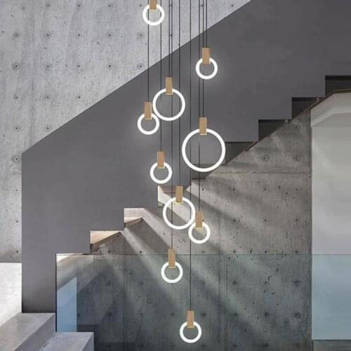 Salon Club Modern LED ring light suspension Luminaire Wood Pendant Lights for Dining Room Bar Stairs Hanging Lamps Pendant Lamps