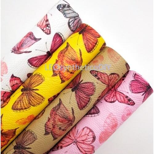 1PC 21X29CM Butterfly Printed Faux Leather Fabric, Synthetic Leather Fabric Sheets For Making Bows LEOsyntheticoDIY T308A