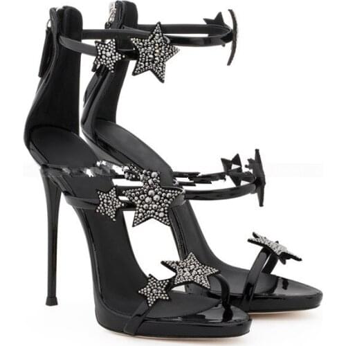 Shining Crystal Five-pointed Star Thin High Heel Shoes Bling Bling Rhinestone Elegance Sexy Wedding Banquet Pumps