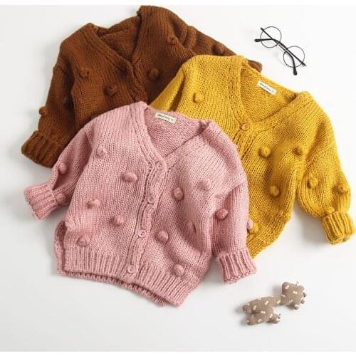 VTOM Autumn Winter New Baby Girls Knitted Cardigan Jacket Baby Sweater High Quality Warm Handmade Bubble Ball Children Clothes