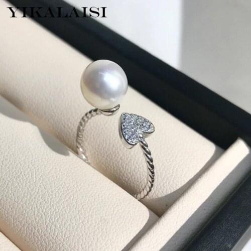YIKALAISI 925 Sterling Silver Rings Jewelry For Women 9-10mm Round Natural Freshwater Pearl Heart Shape Rings Wholesales