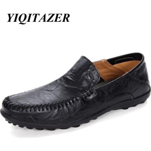 YIQITAZER 2018 New Fashion Leather Solid Casual Men Shoes,Hot Sell Business Man Shoes Slip-on Mens Loafers Size 7-9.5