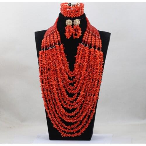 14 Layers Coral Necklace Jewelry Set Luxury Full Beads Bib Nigerian Wedding Beads Jewellery Set New Free Shipping ABH219