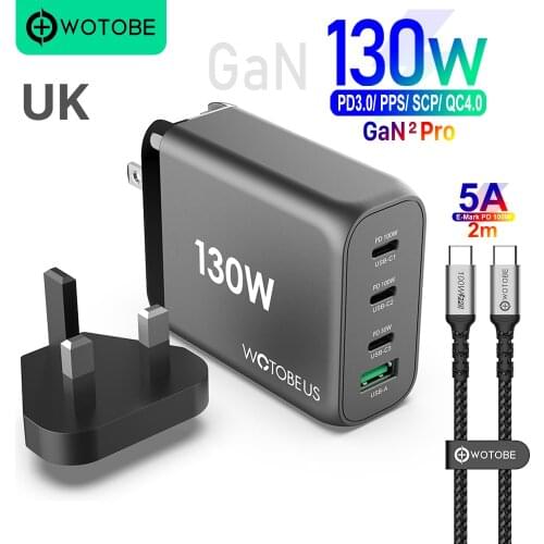 WOTOBE 130W GaN charger, USB C PD100W PPS 45W 20W for Laptops MacBook iPad iPhone Samsung,USB A QC3.0/SCP for HUAWEI XIAOMI