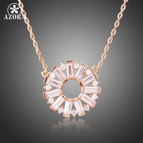 AZORA Trendy Style Clear Cubic Zirconia Chain Necklaces & Pendants White Color Fashion Crystal Wedding Jewelry For Women TN0229
