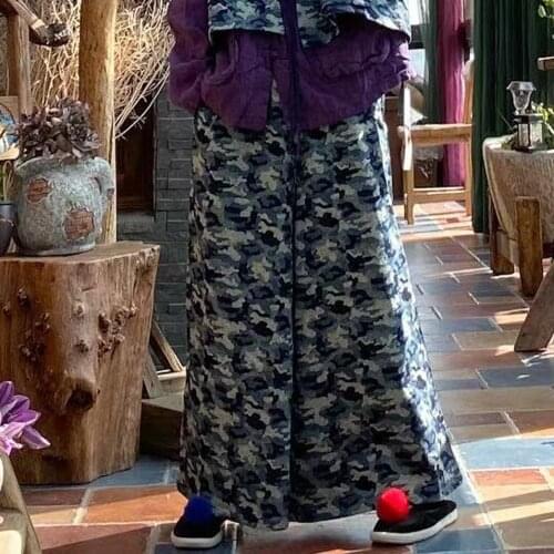 Johnature Women Elastic Waist Long Pants Spring Print Floral Pockets 2021 New Female Casual Trouser Loose Wide Leg Pants