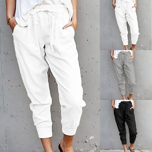 Womens Fashion Solid Color Pant Lace-up Slim Slimming Cropped Trousers Comfy Casual Daily Pant Vetement Femme 2021 Dropshipping