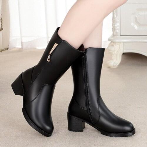 Krasovki Wool Women Warm Platform for Snow Boots Fur Warm Shoes Plush High Boots Thick Bottom Women Genuine Leather Winter Boots