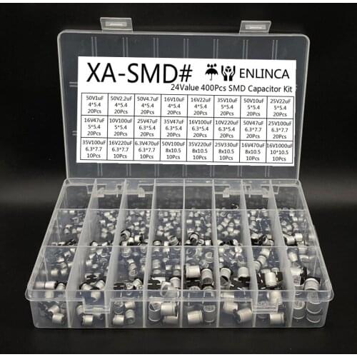 400pcs/lot 1uF-1000uF 24 Values Assorted Kit Electrolytic Capacitor SMD Aluminum Electrolytic Capacitor