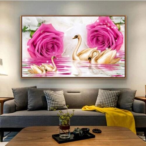 5D DIY square round Diamond Painting Swan and rose Cross Stitch Diamond Embroidery Pattern Rhinestone Home Decor J0253