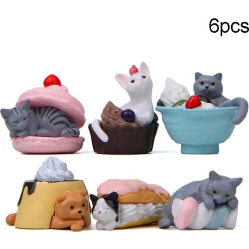 6Pcs Dessert Cats Animal Model Figurine Miniature Bonsai Fairy Garden Decoration gift for children
