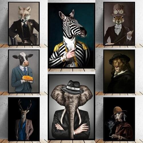 Abstract Animal Elephant Lion Zebra Poster Creative Animal Modeling Wall Art Canvas Painting Print Pictures Entrance Decoration