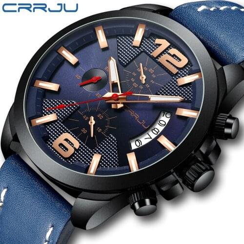 CRRJU Watch Chronograph Sport Mens Watches Quartz Clock Leather Male Wristwatch Relogio Masculino Fashion Gift for Men