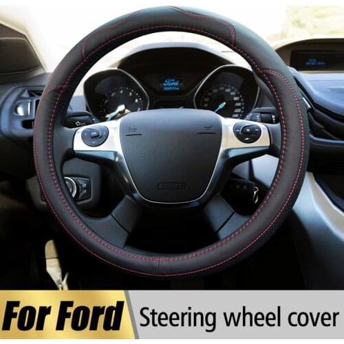 Leather Car Styling Steering Wheel Cover For Ford Focus 2 3 Fiesta Mondeo Kuga Ranger Fusion Transit Mustang Escape Accessories