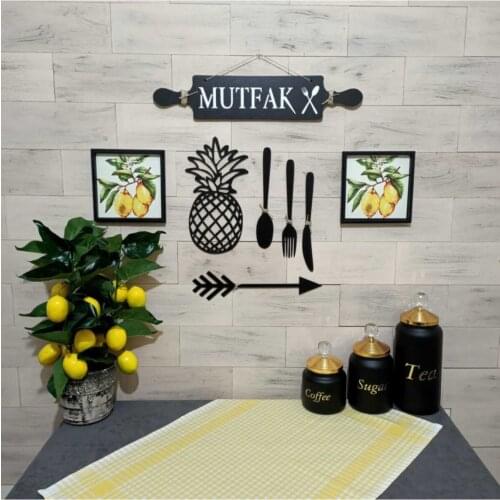 Decorative Kitchen Concept Wood Mdf Material Kitchen Decorative Ornaments for Roller Pineapple Fork Spoon Knife Frame Arrow Figures