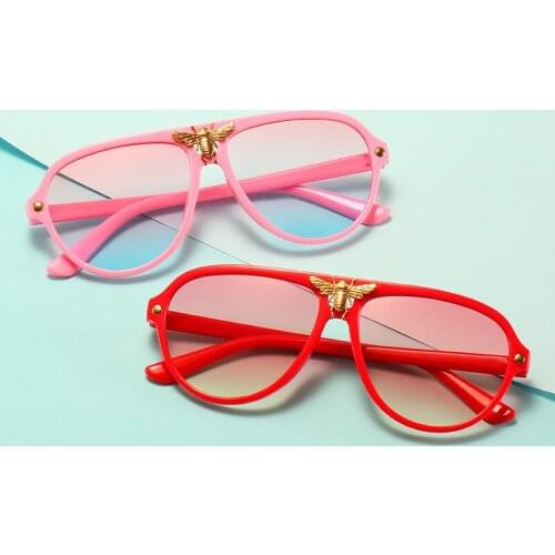 Children Round Pilot Sunglasses Fashion Bee Rivet Decoration Gradient Kid Sun Glasses Boy Girl Unisex Retro UV400 Mirror Goggle