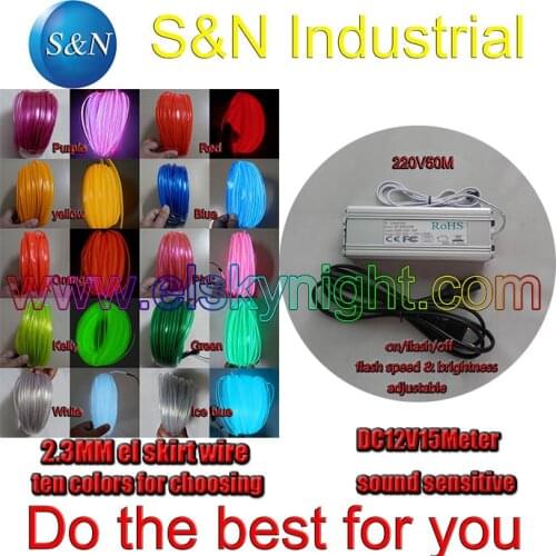 Ten color 2.3MM 50 M Flexible el skirt Wire Tube Neon Light &100-240VAC inverter for holiday,party,festival and house decoration