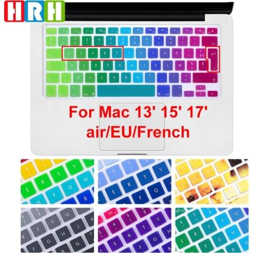 HRH EU/UK Waterproof Rainbow French AZERTY Language Silicone Keyboard Cover Skin Protector for Macbook Air Pro Retina 13"15"17"