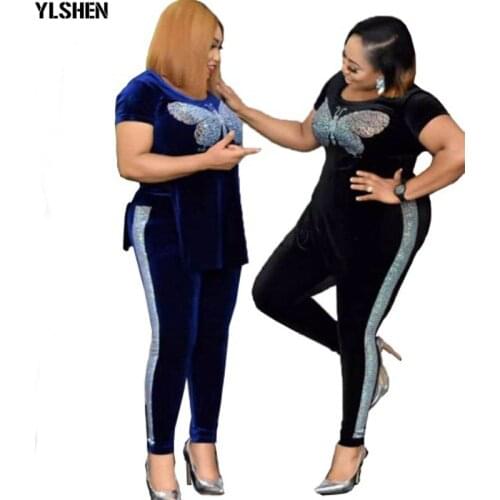 Two 2 Piece Set Velvet Africa Clothes African New Dashiki Fashion Suit Top And Trousers Super Elastic Party Plus Size For Lady