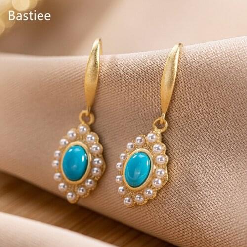 Bastiee Korean Earrings Earrings Silver 925 Jewelry For Women Jade Golden Plated Long Earrings Vintage Silver Earrings